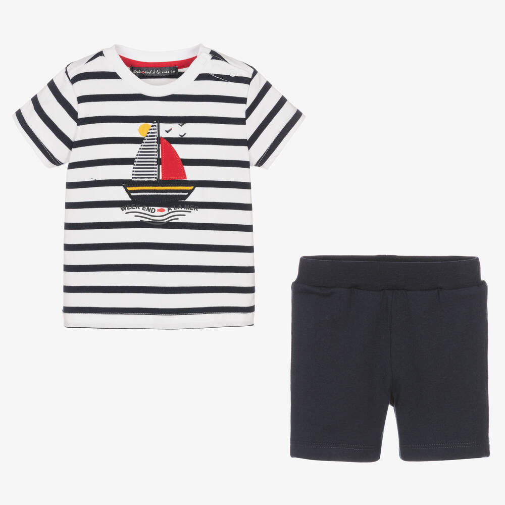 Week-end à la mer-Boys White Breton Stripe Shorts Set | Childrensalon Outlet