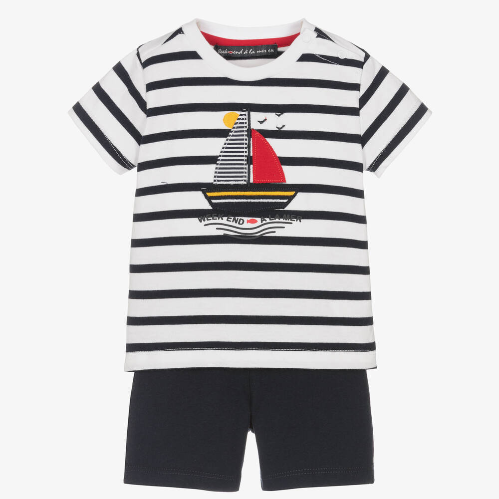 Week-end à la mer - Boys White Breton Stripe Shorts Set | Childrensalon