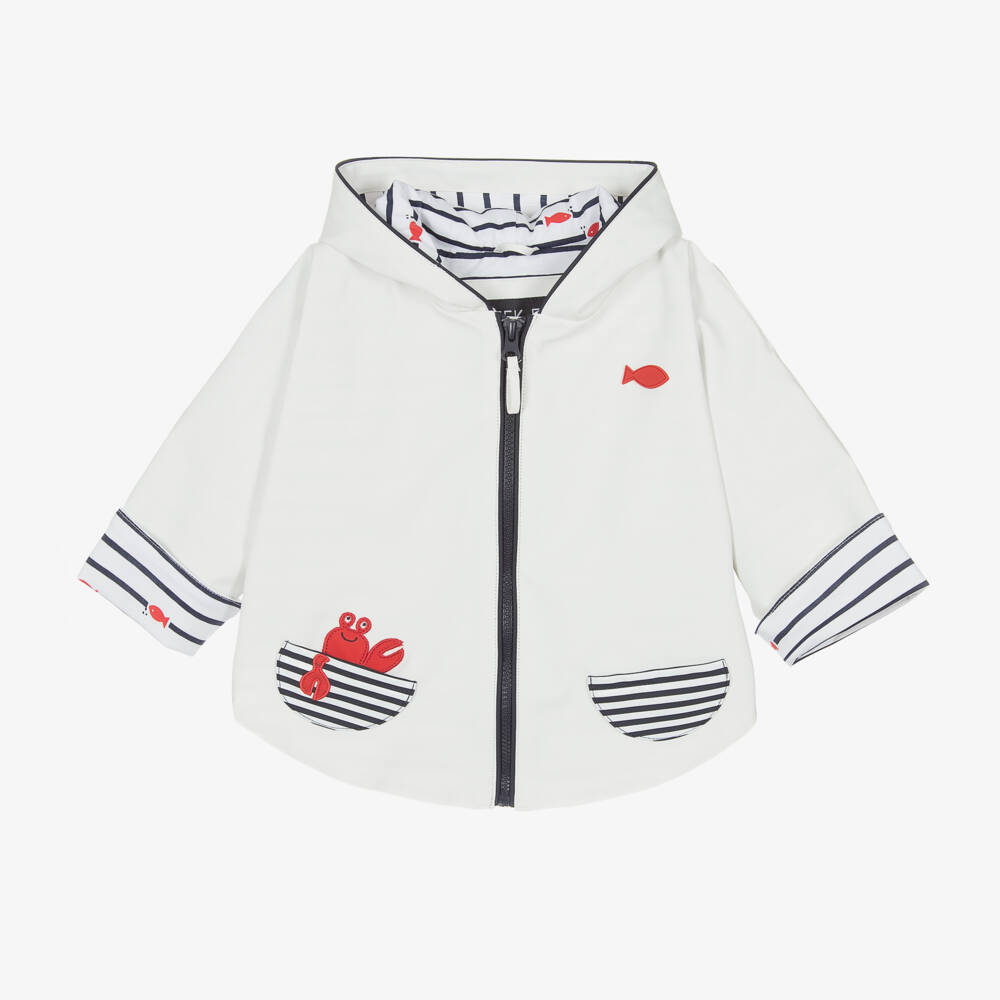 Week-end à la mer-Boys White Hooded Rain Poncho | Childrensalon Outlet