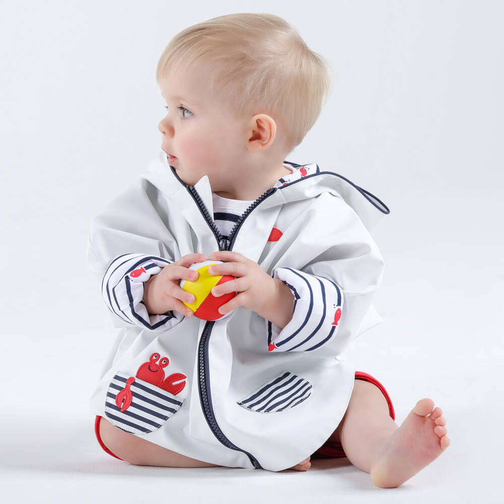 Week-end à la mer-بونشو مطري أبيض للأولاد مع قبعة | Childrensalon Outlet