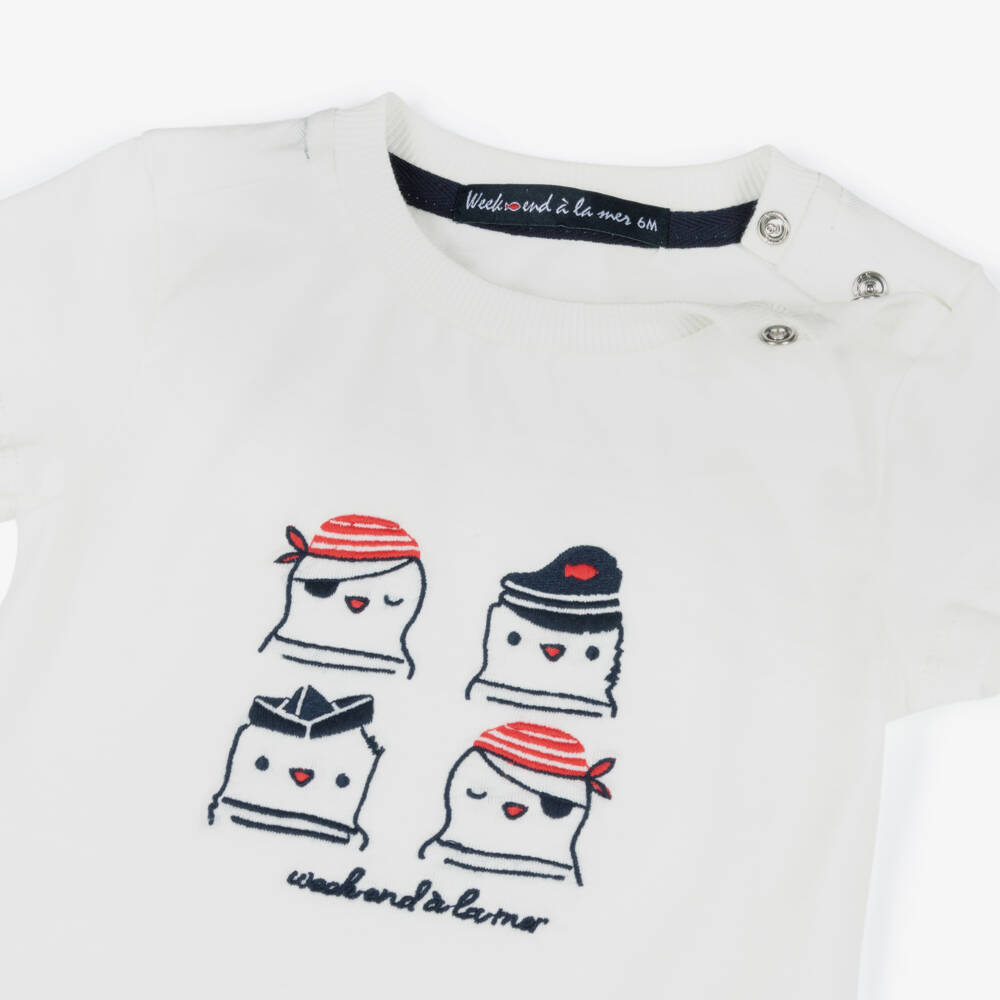 Week-end à la mer-Boys White & Navy Blue Sailor Seagull Shorts Set | Childrensalon Outlet