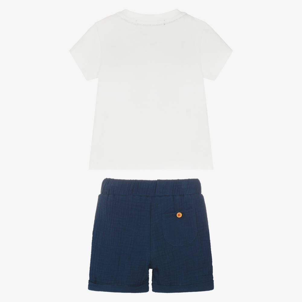 Week-end à la mer-Boys White & Navy Blue Sailor Seagull Shorts Set | Childrensalon Outlet