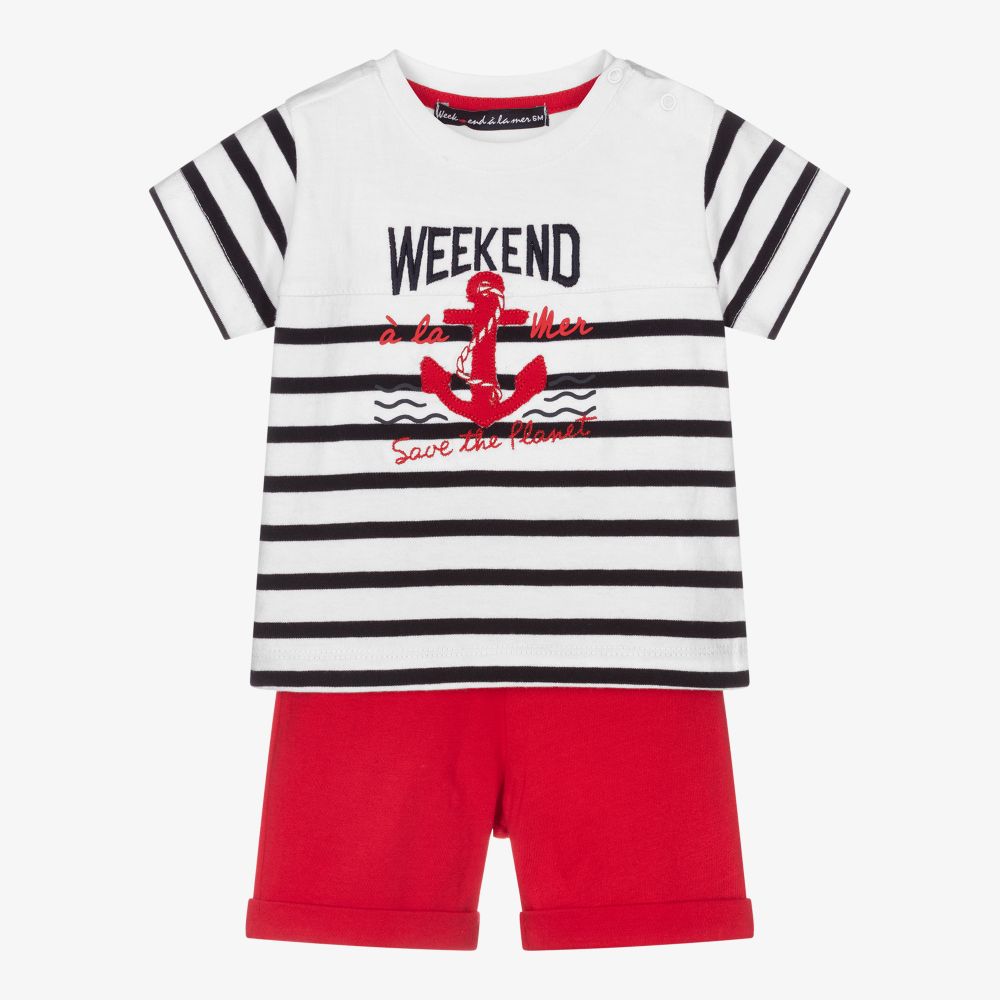 Week-end à la mer-Boys White & Red Shorts Set  | Childrensalon Outlet