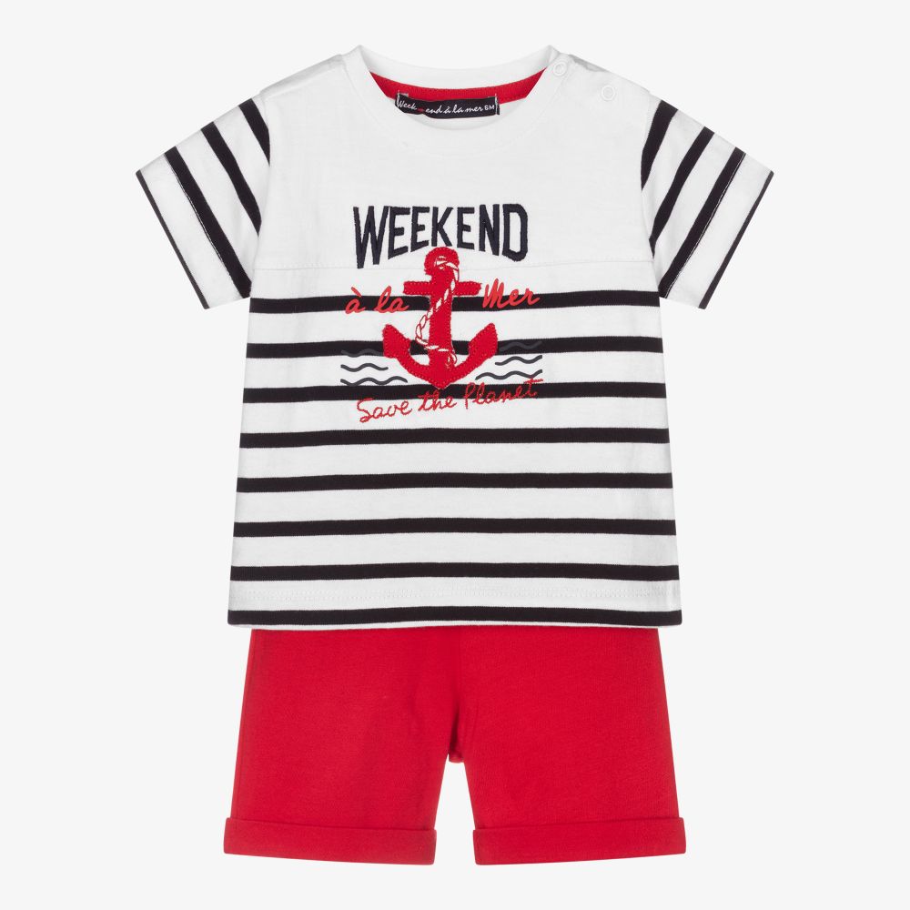 Week-end à la mer - Ens. short blanc/rouge Garçon  | Childrensalon