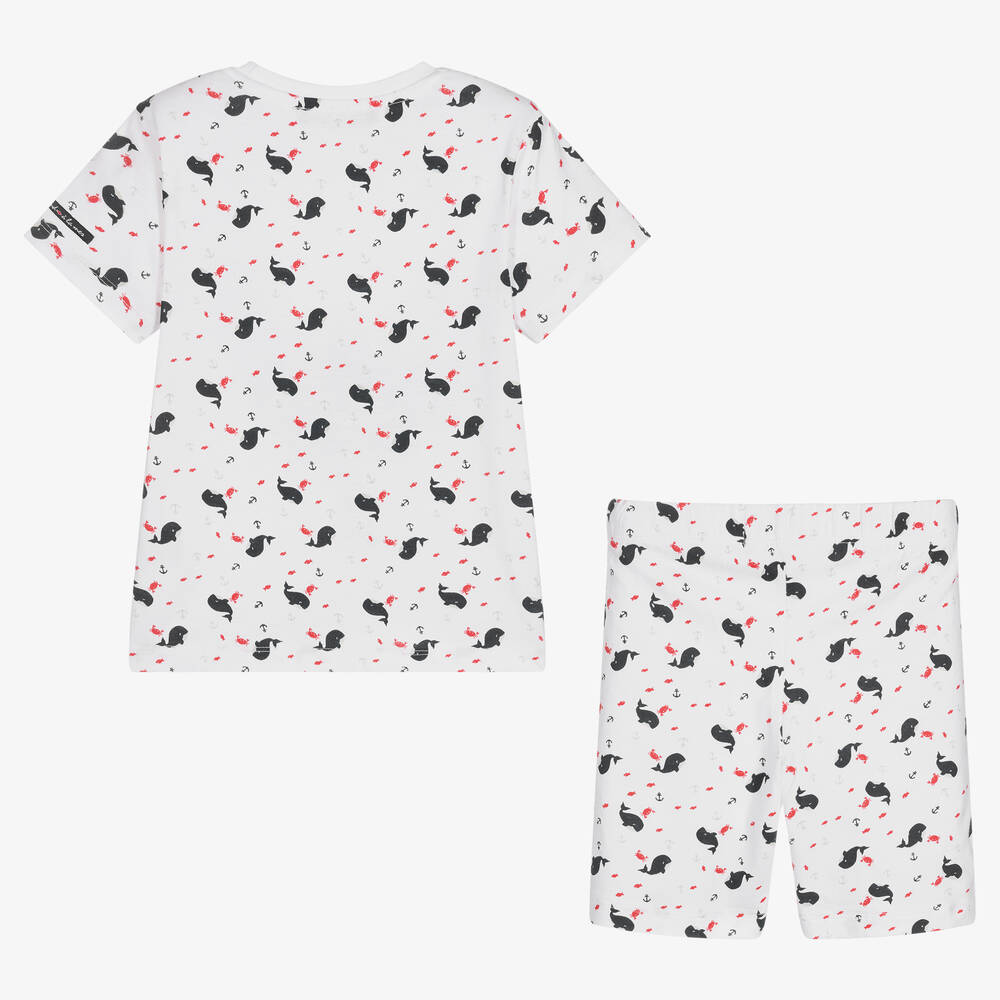 Week-end à la mer-Boys White Whale Print Shorts Set | Childrensalon Outlet