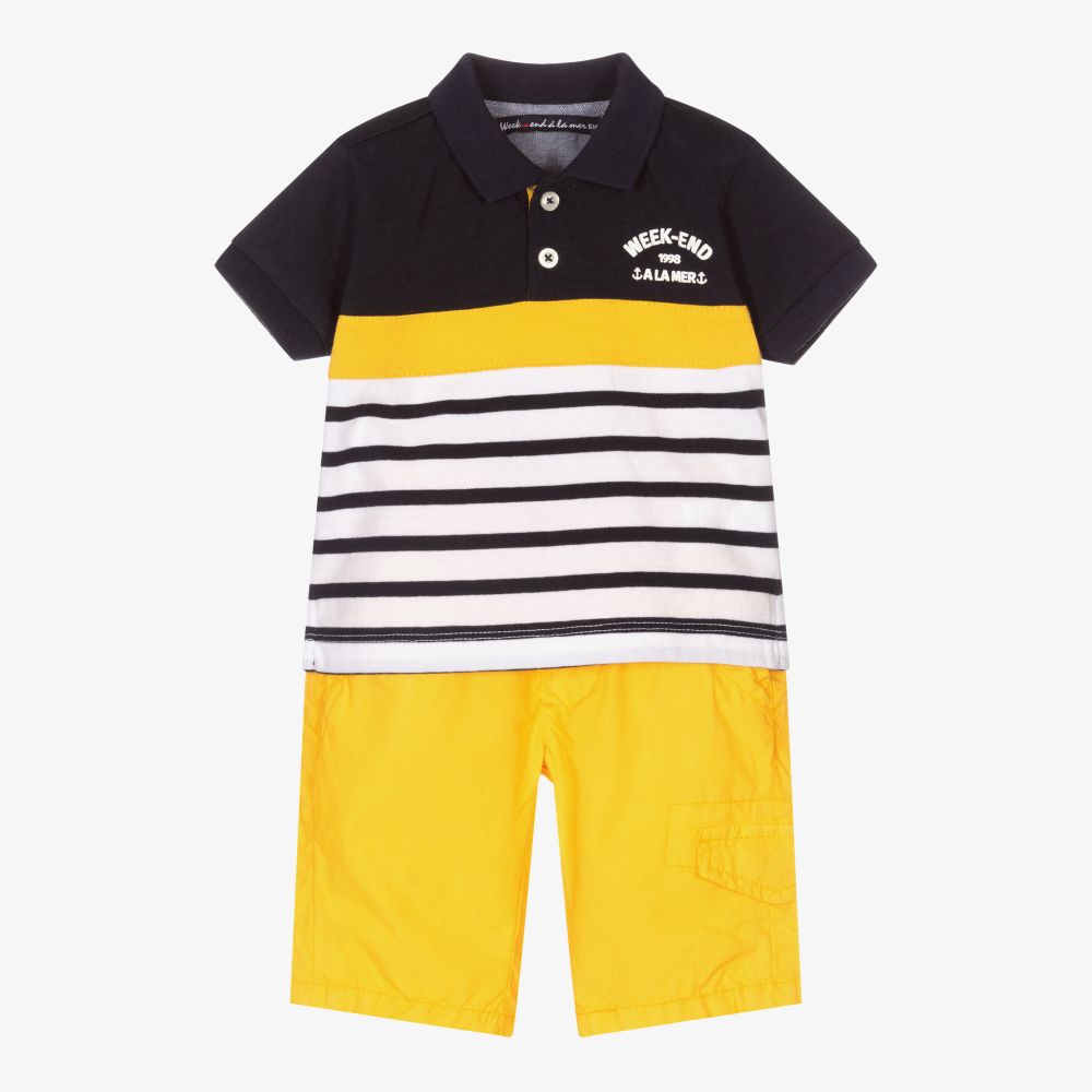 Week-end à la mer - Синий топ и желтые шорты для мальчиков | Childrensalon
