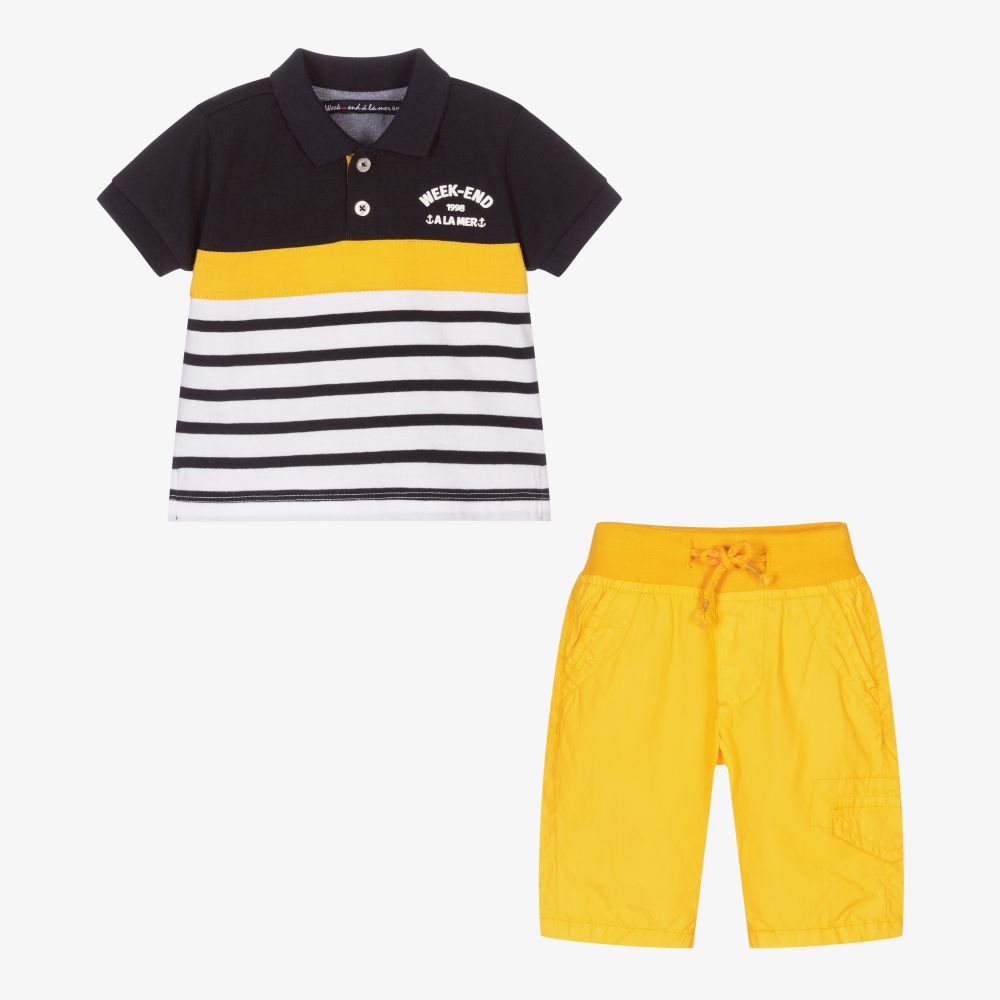 Week-end à la mer-Boys Yellow & Blue Shorts Set | Childrensalon Outlet