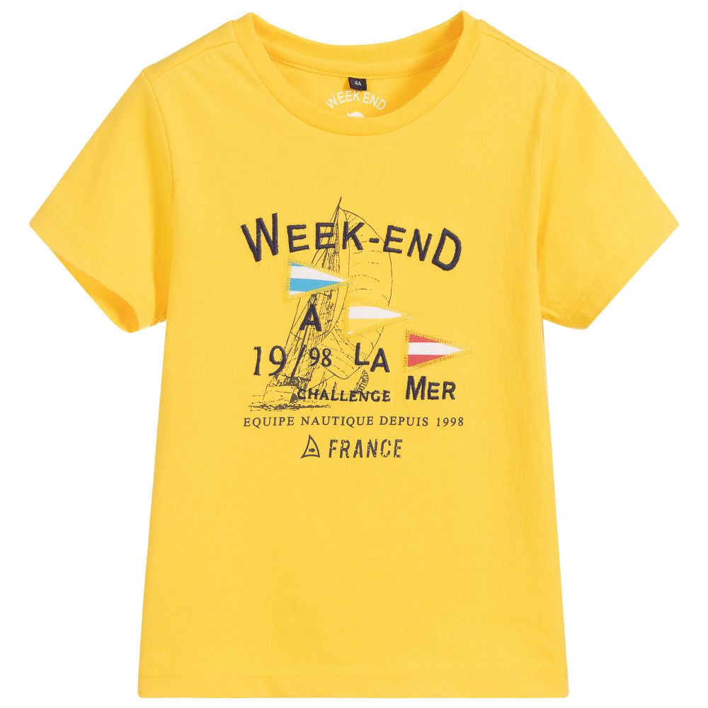 Week-end à la mer - Boys Yellow Cotton T-Shirt | Childrensalon
