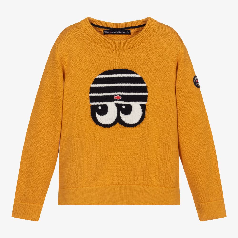 Week-end à la mer - Sweat-shirt jaune en maille Garçon  | Childrensalon