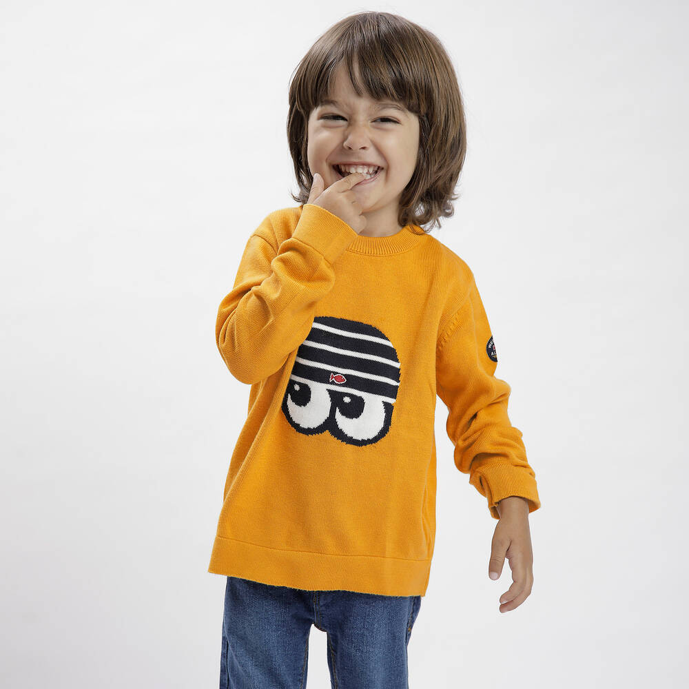 Week-end à la mer-كنزة قطن محبوك لون أصفر للأولاد | Childrensalon Outlet