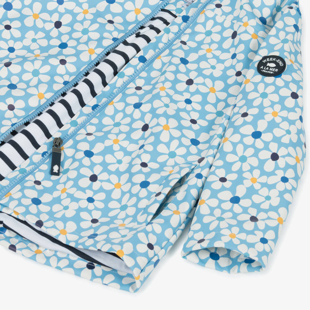 Week-end à la mer-Girls Azure Floral Rain Jacket | Childrensalon Outlet