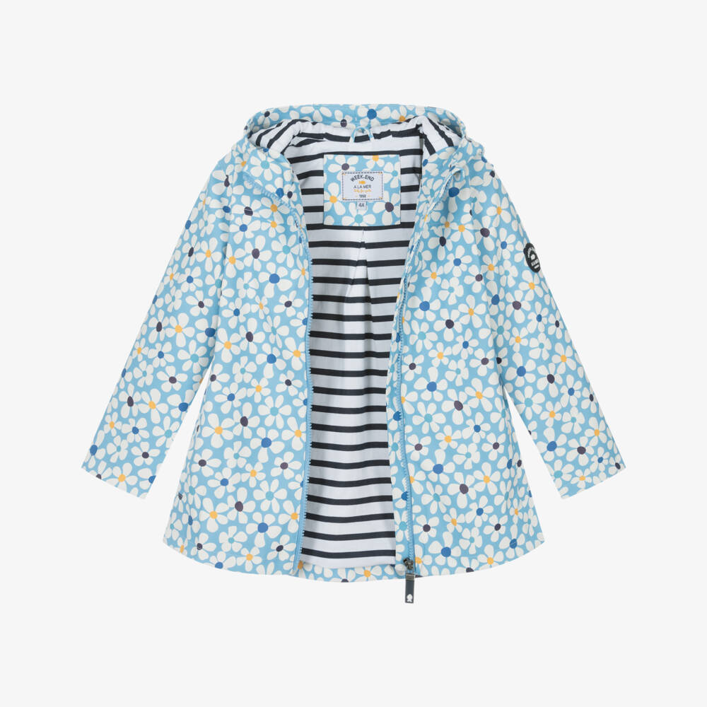 Week-end à la mer-Girls Azure Floral Rain Jacket | Childrensalon Outlet