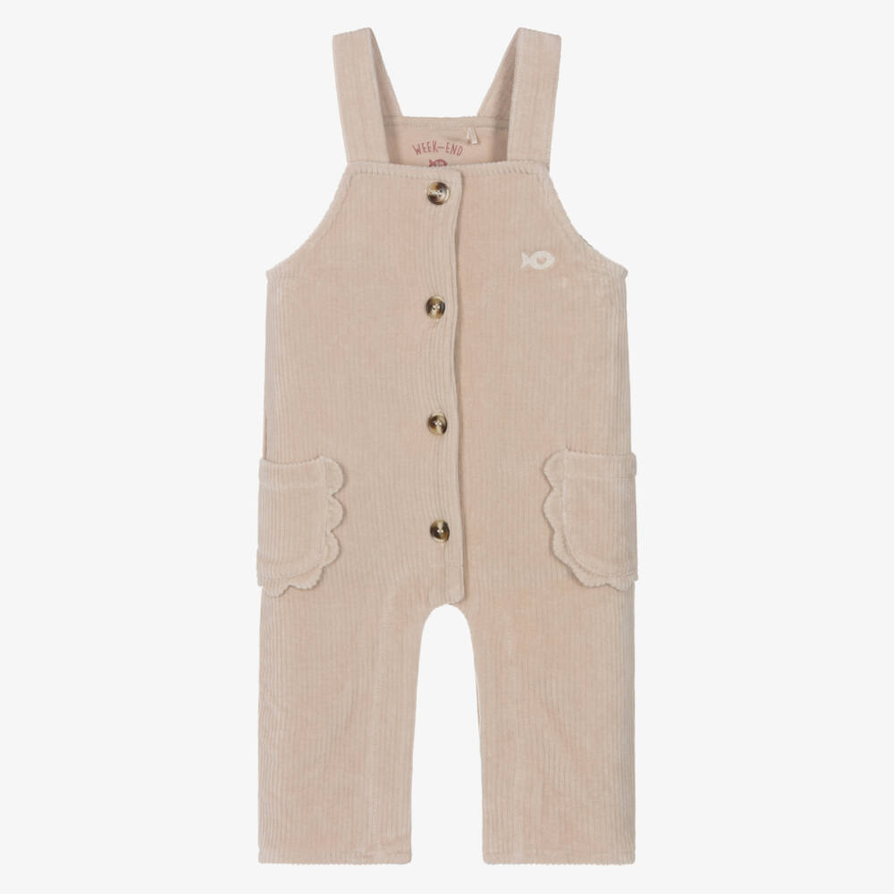 Week-end à la mer-Girls Beige Velour Corduroy Dungaree | Childrensalon Outlet