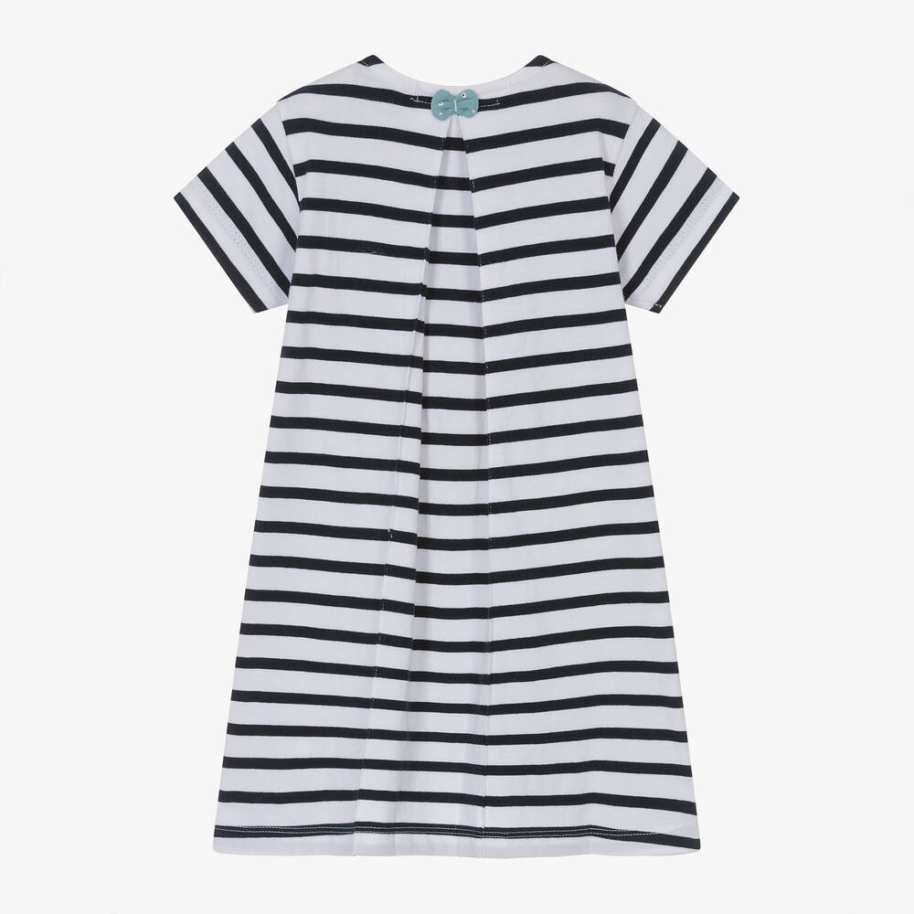 Week-end à la mer-فستان قطن مقلم لون كحلي وأبيض | Childrensalon Outlet