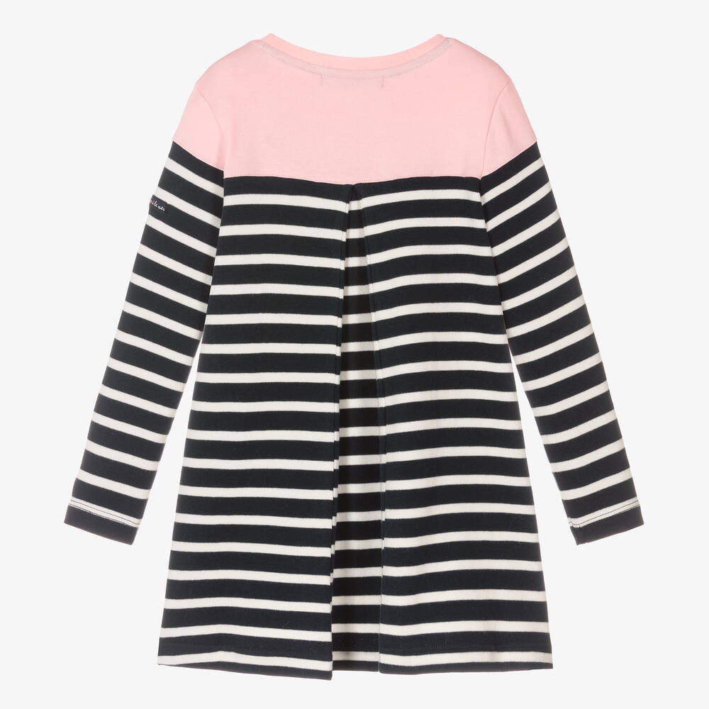 Week-end à la mer-فستان قطن مقلم لون كحلي وأبيض وزهري | Childrensalon Outlet