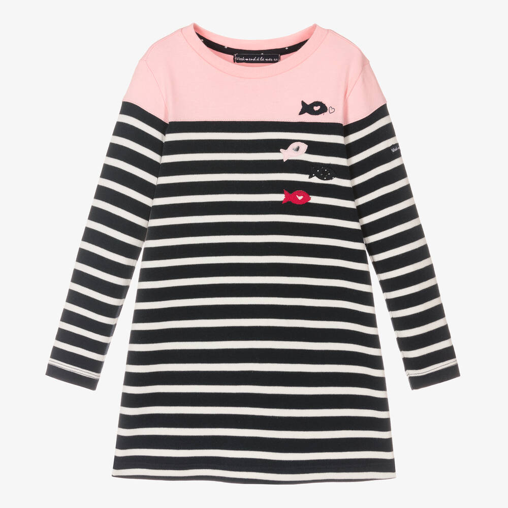 Week-end à la mer-Girls Blue Breton Stripe Dress | Childrensalon Outlet