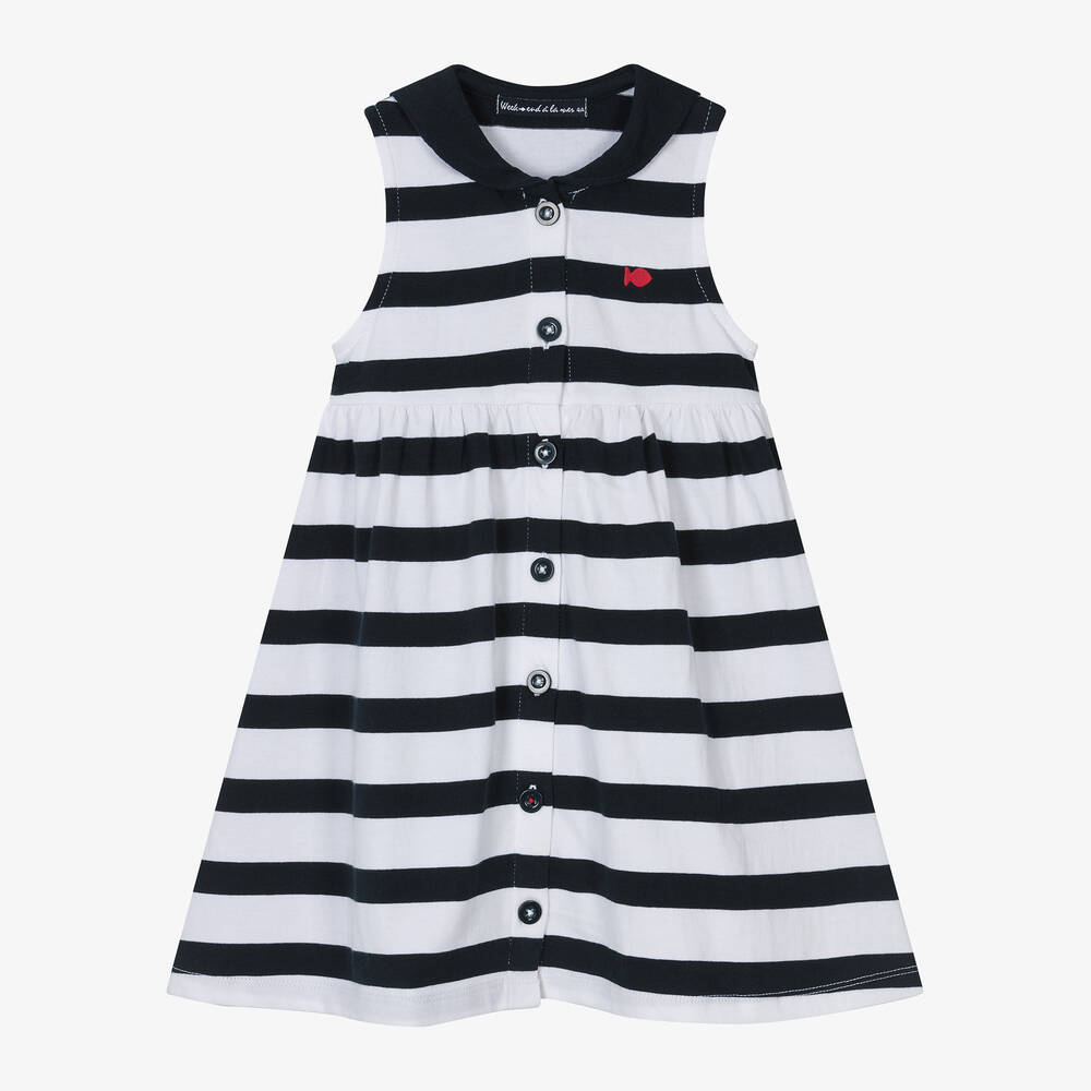 Week-end à la mer-Girls Blue Breton Stripe Sailor Dress | Childrensalon Outlet