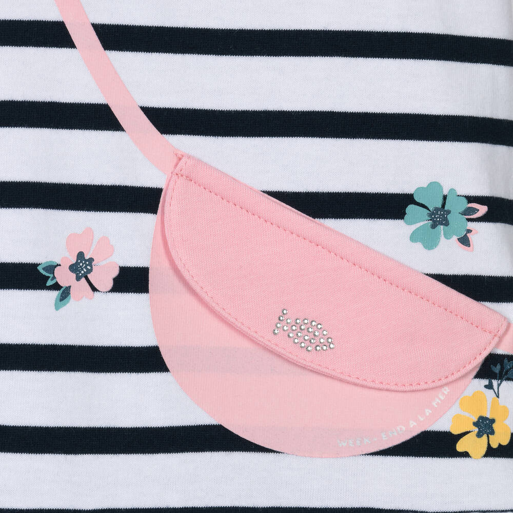 Week-end à la mer-Girls Blue Cotton Breton Stripe Bag Dress | Childrensalon Outlet