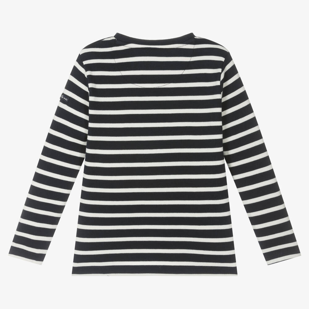 Week-end à la mer-Girls Blue Cotton Breton Stripe Heart Top | Childrensalon Outlet