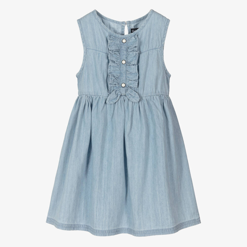 Week-end à la mer - Girls Blue Cotton Chambray Dress | Childrensalon