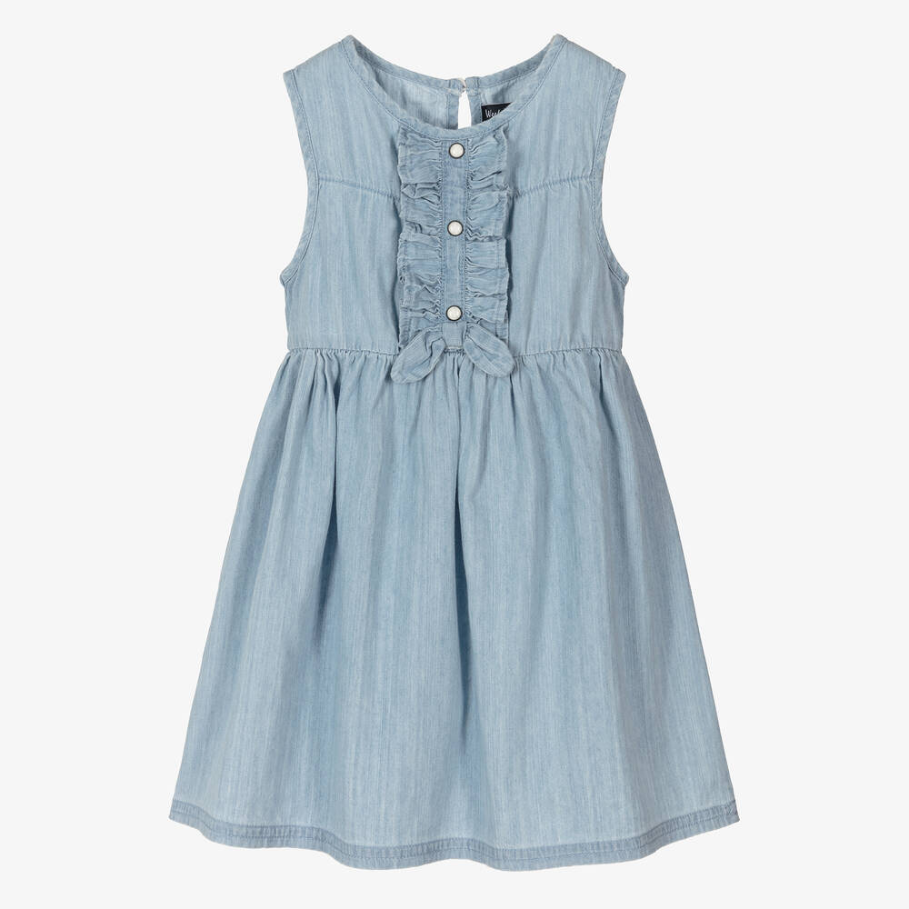 Week-end à la mer - Blaues Chambray-Baumwollkleid | Childrensalon