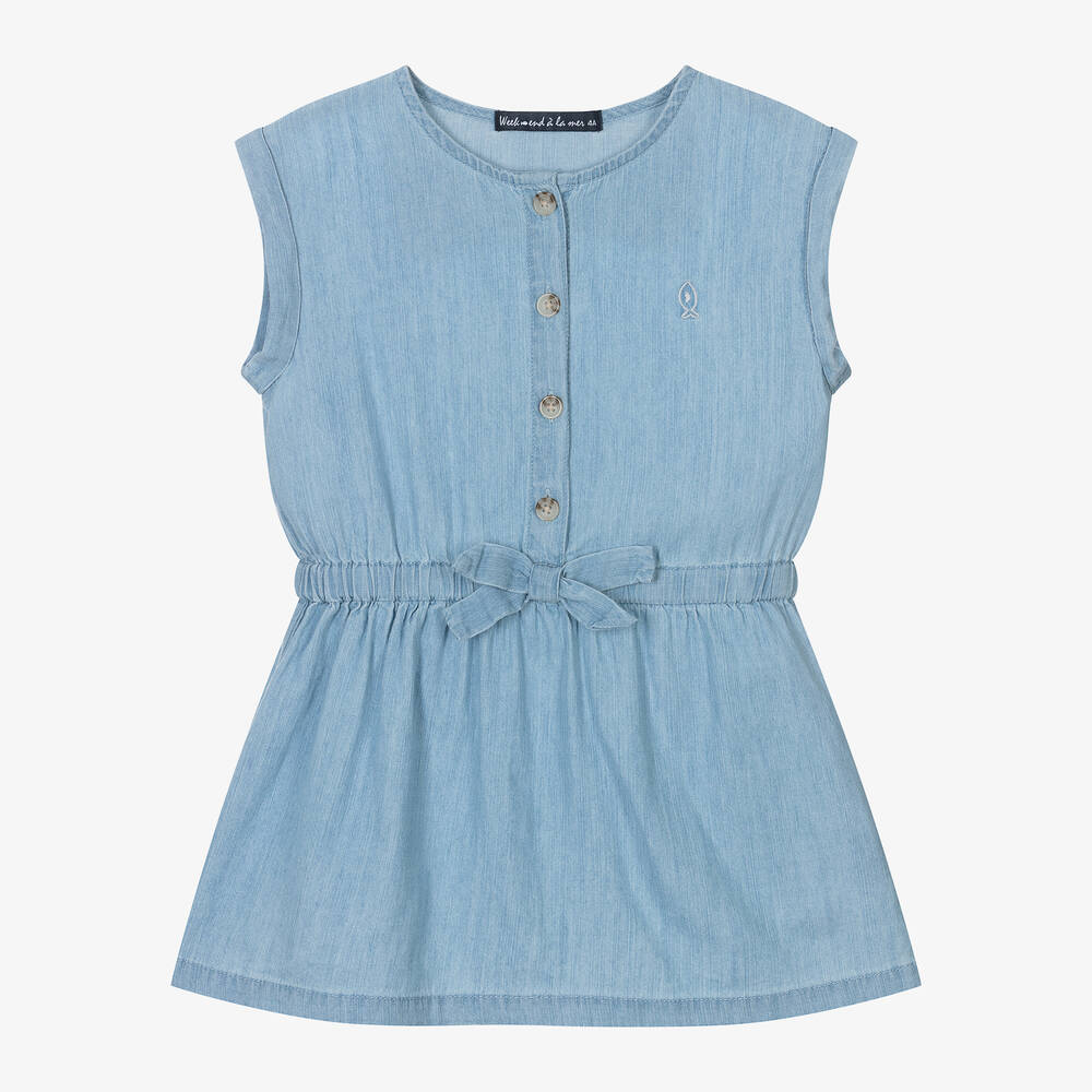 Week-end à la mer-Girls Blue Cotton Chambray Dress | Childrensalon Outlet