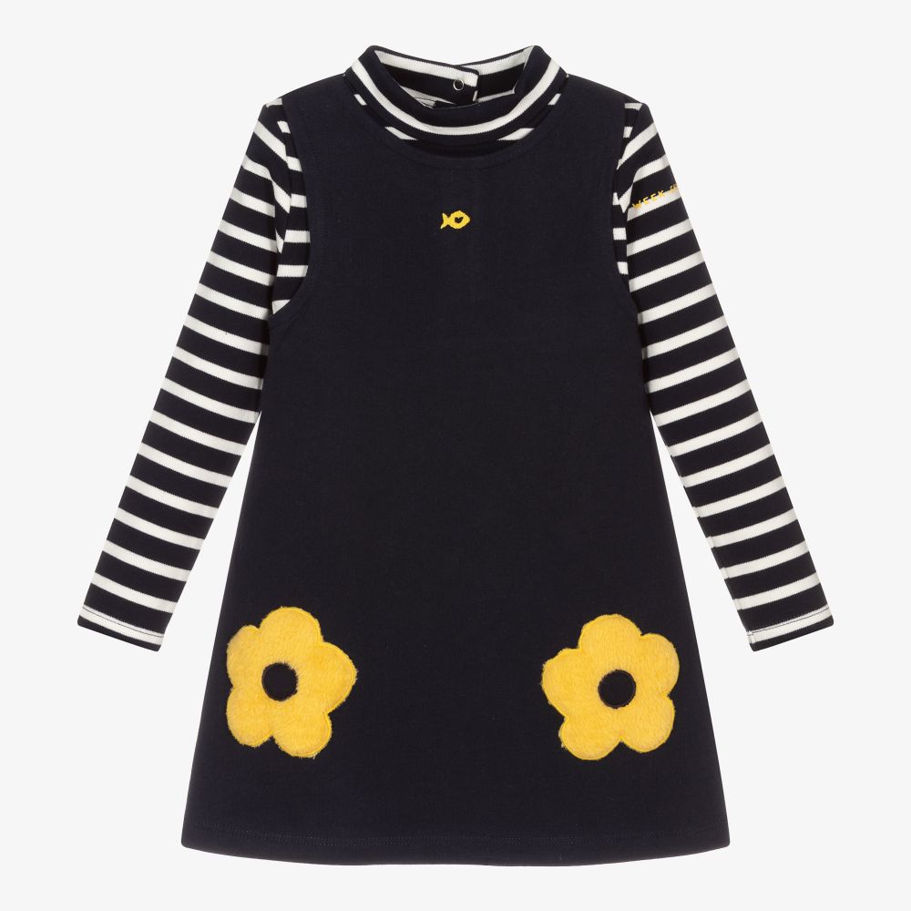 Week-end à la mer-Girls Blue Cotton Flower Dress | Childrensalon Outlet
