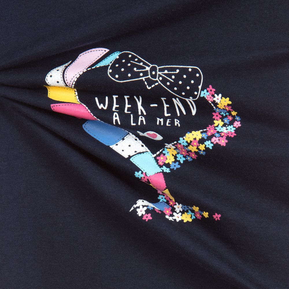 Week-end à la mer-تي شيرت قطن لون كحلي للبنات | Childrensalon Outlet