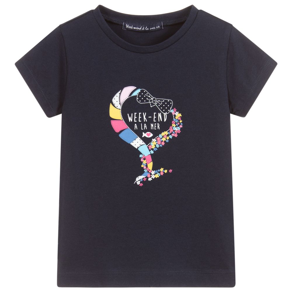 Week-end à la mer - Girls Blue Cotton T-Shirt | Childrensalon