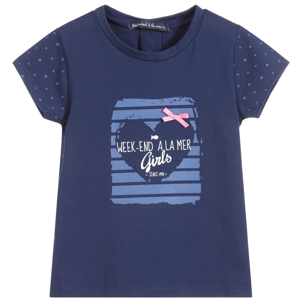 Week-end à la mer - Girls Blue Cotton T-Shirt | Childrensalon