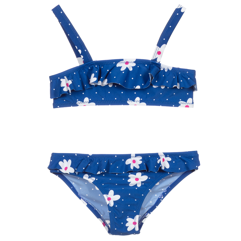 Week-end à la mer - Girls Blue Floral Bikini | Childrensalon