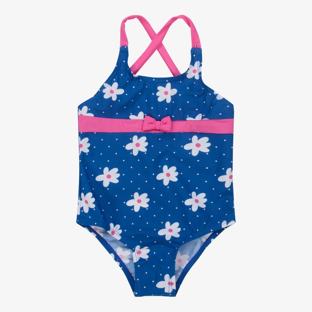 Week-end à la mer - Girls Blue Floral Swimsuit | Childrensalon