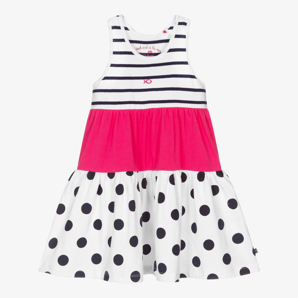 Week-end à la mer - Girls Blue & Pink Cotton Dress | Childrensalon