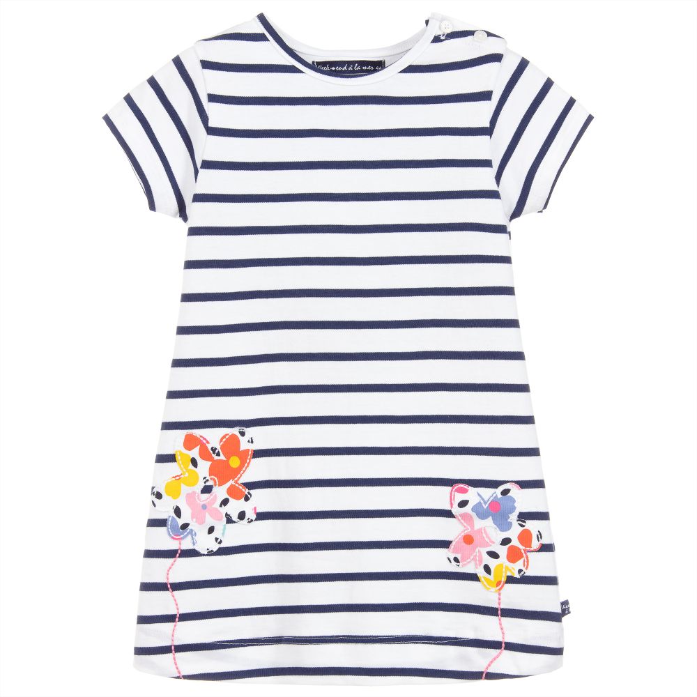 Week-end à la mer - Girls Blue Stripe Cotton Dress | Childrensalon