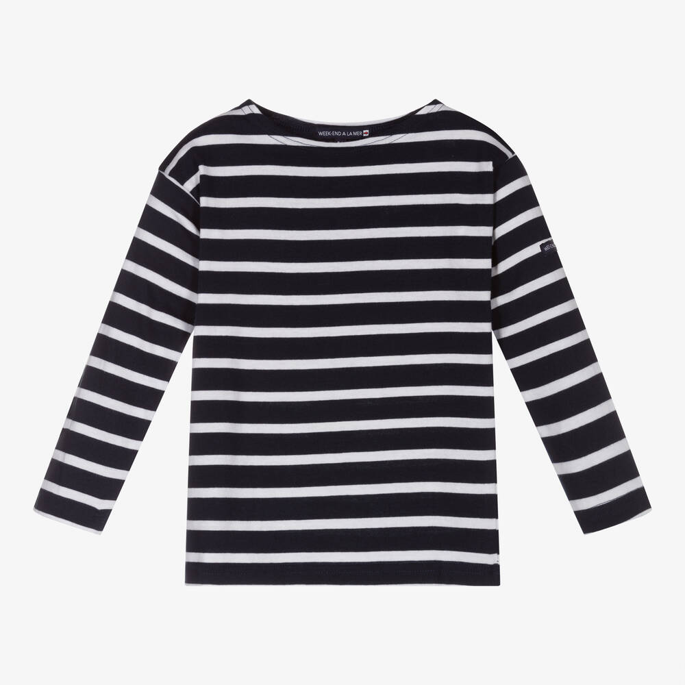 Week-end à la mer - Girls Blue Stripe Cotton Top | Childrensalon