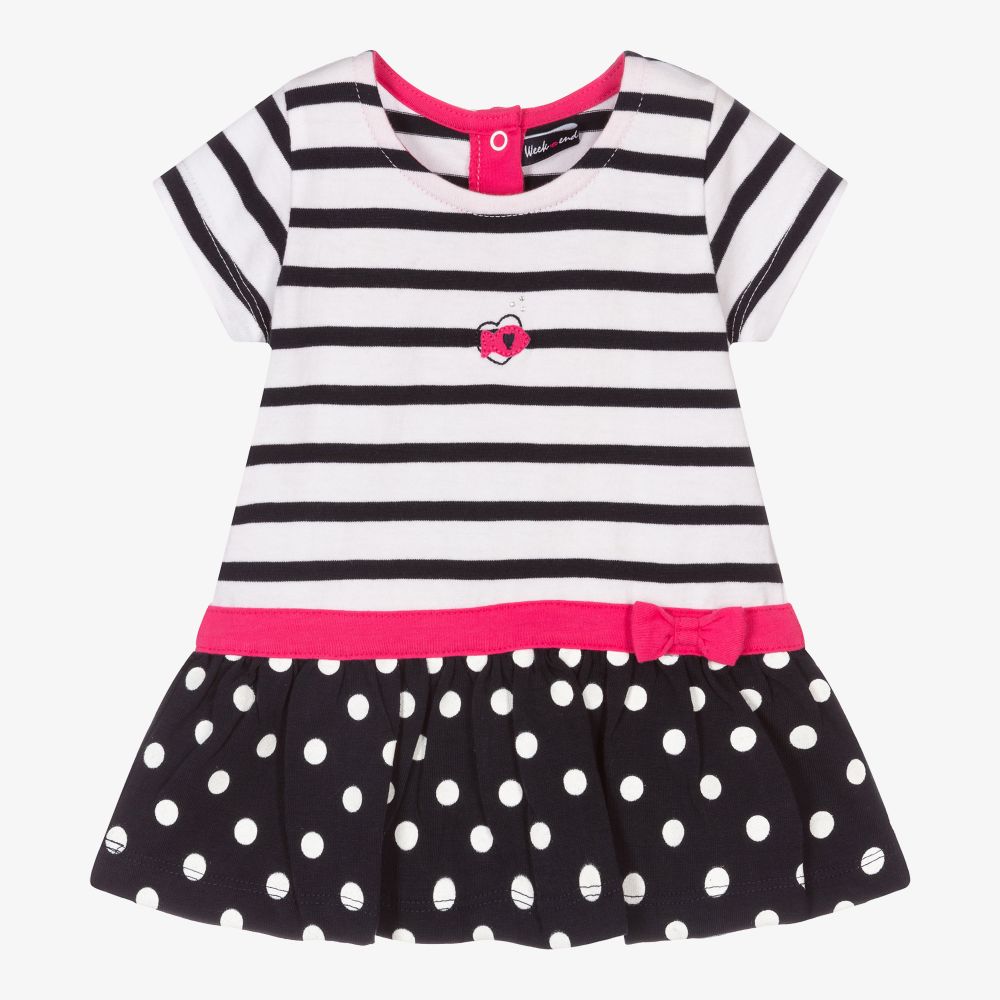 Week-end à la mer - Robe bleue rayures/pois Fille | Childrensalon