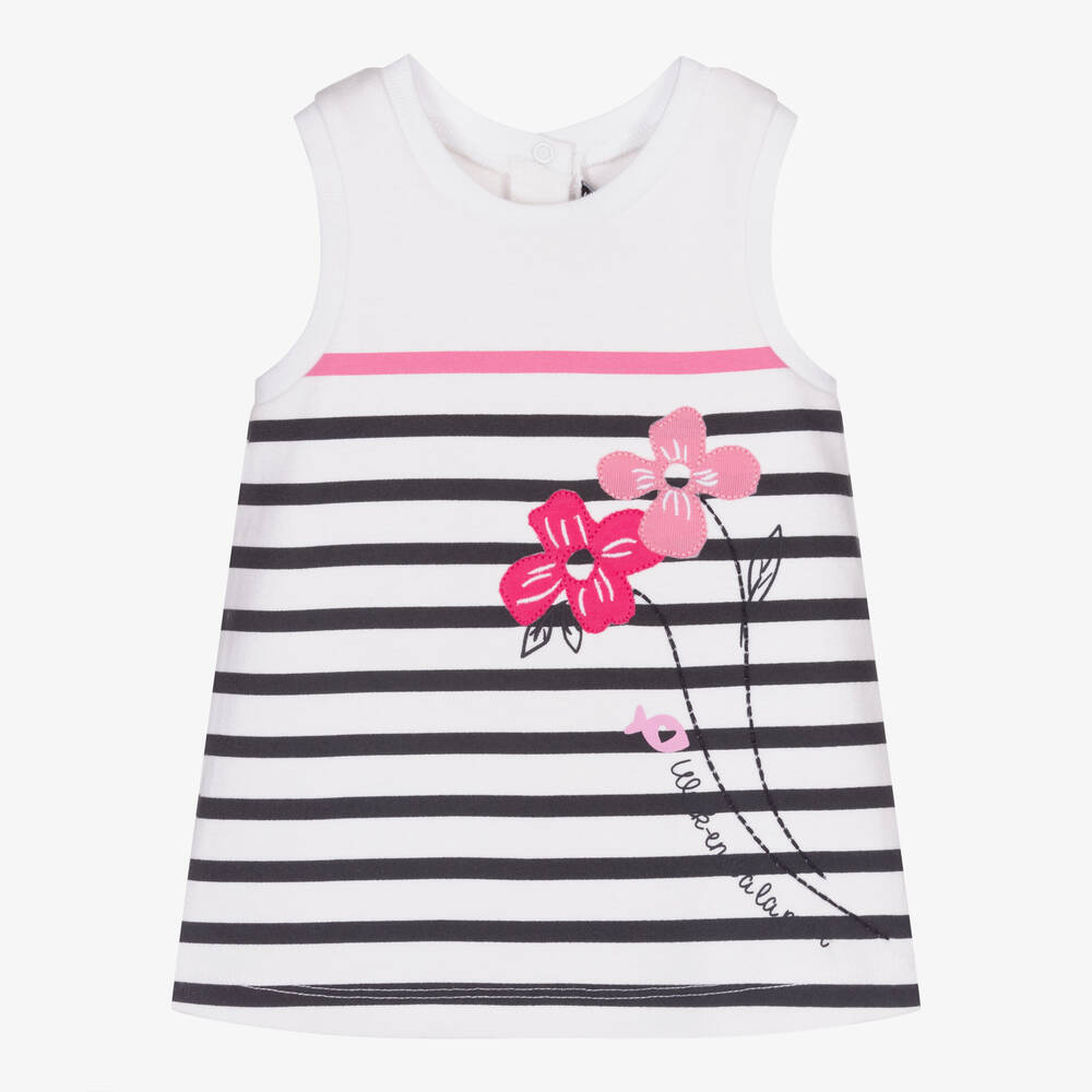 Week-end à la mer - Girls Blue Stripe Flower Dress | Childrensalon