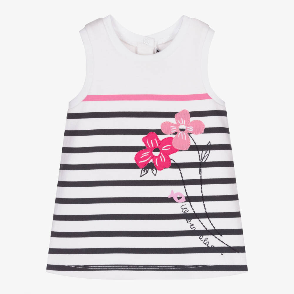Week-end à la mer-Girls Blue Stripe Flower Dress | Childrensalon Outlet
