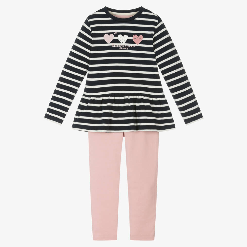 Week-end à la mer-طقم ليقنز  قطن جيرسي لون كحلي وزهري للبنات | Childrensalon Outlet