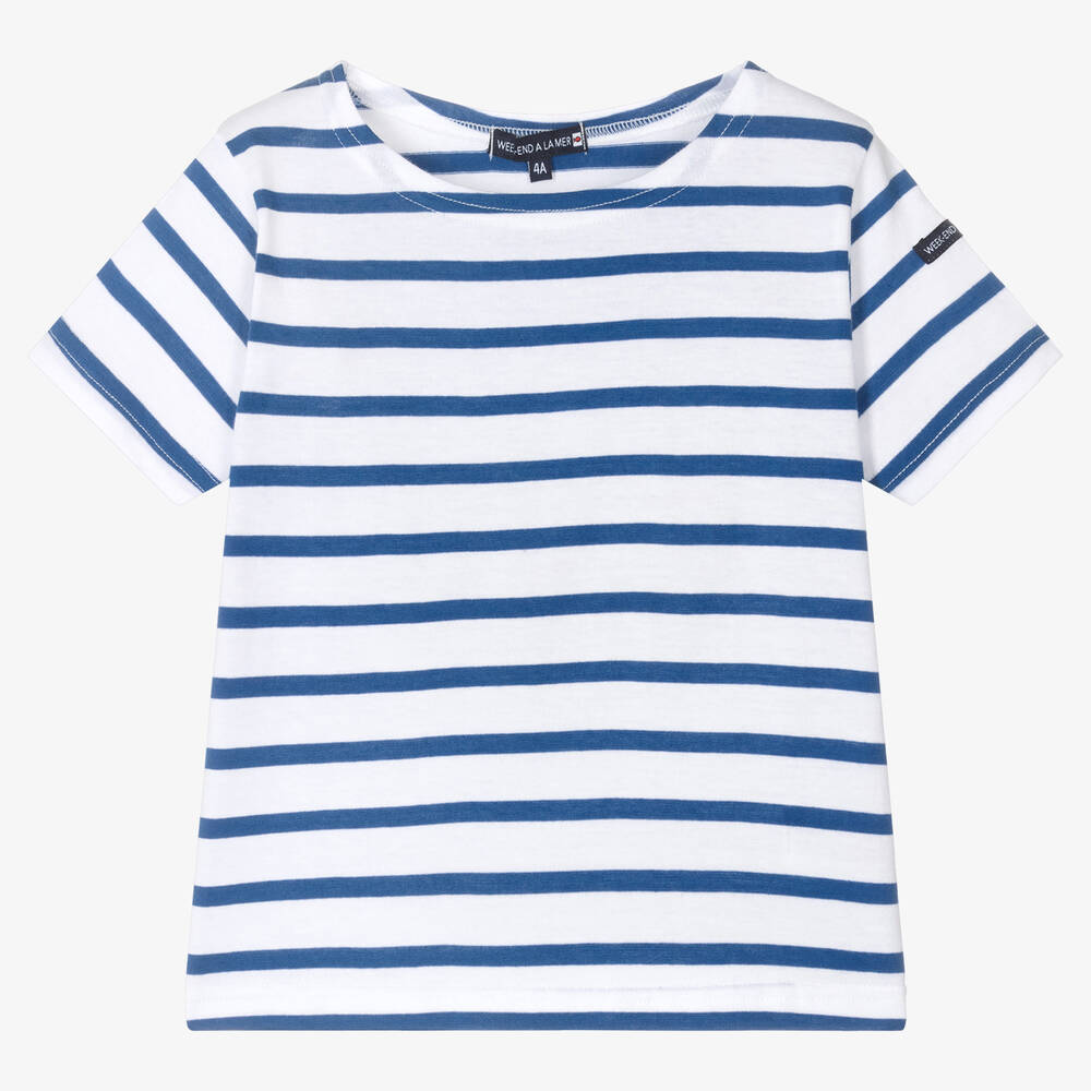 Week-end à la mer - Girls Blue & White Breton Stripe T-Shirt | Childrensalon