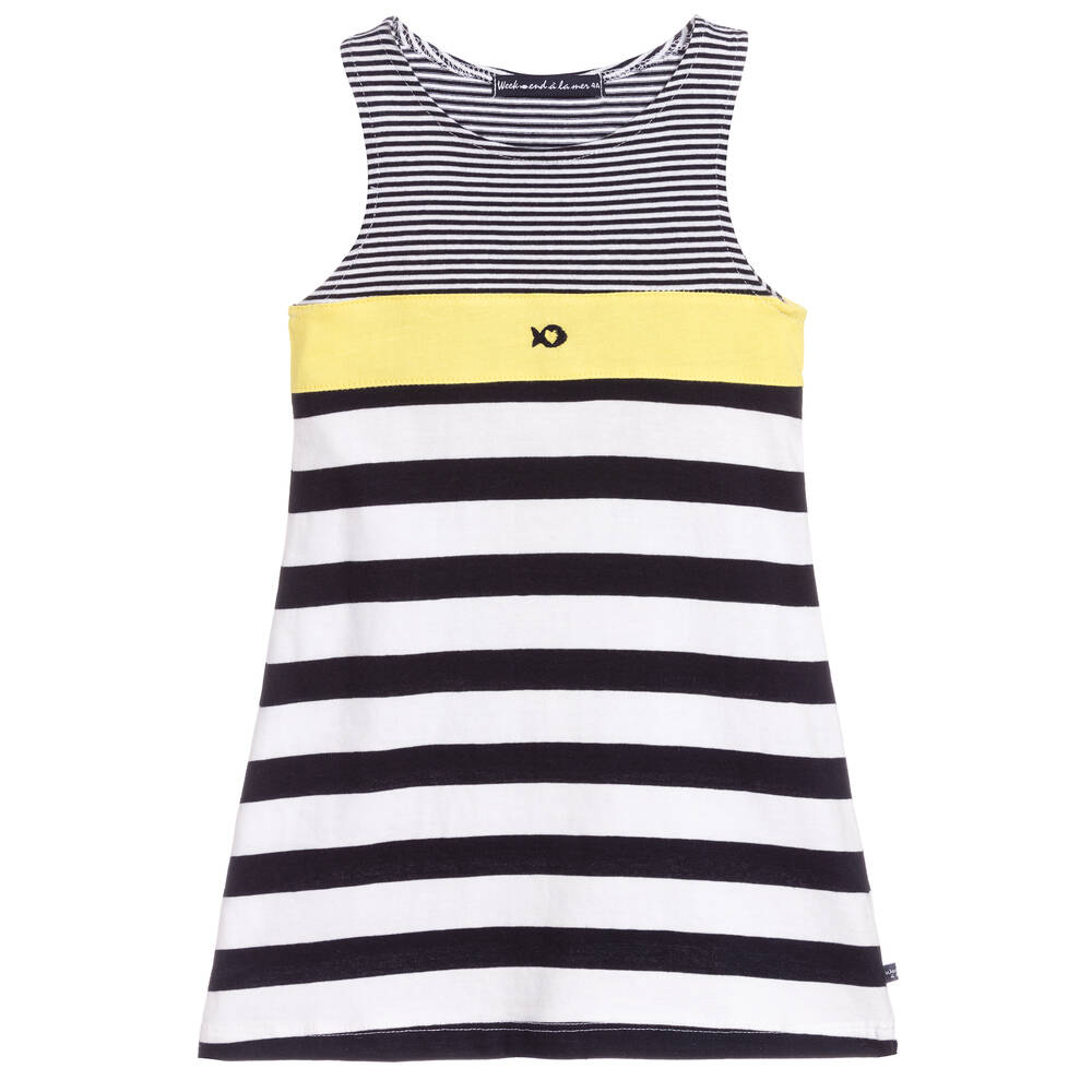 Week-end à la mer - Girls Blue & White Cotton Dress | Childrensalon