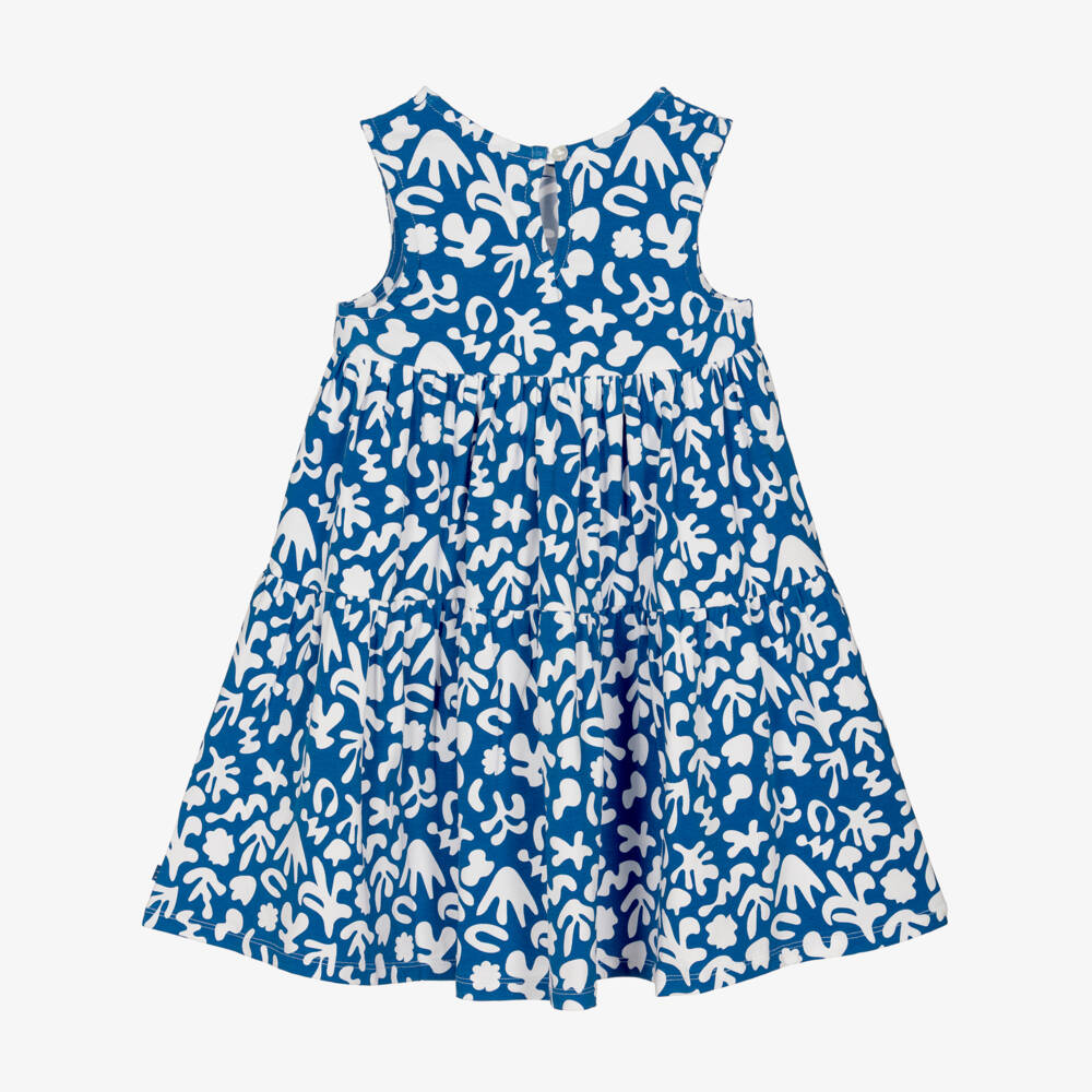 Week-end à la mer-Girls Blue & White Cotton Jersey Coral Print Sun Dress | Childrensalon Outlet