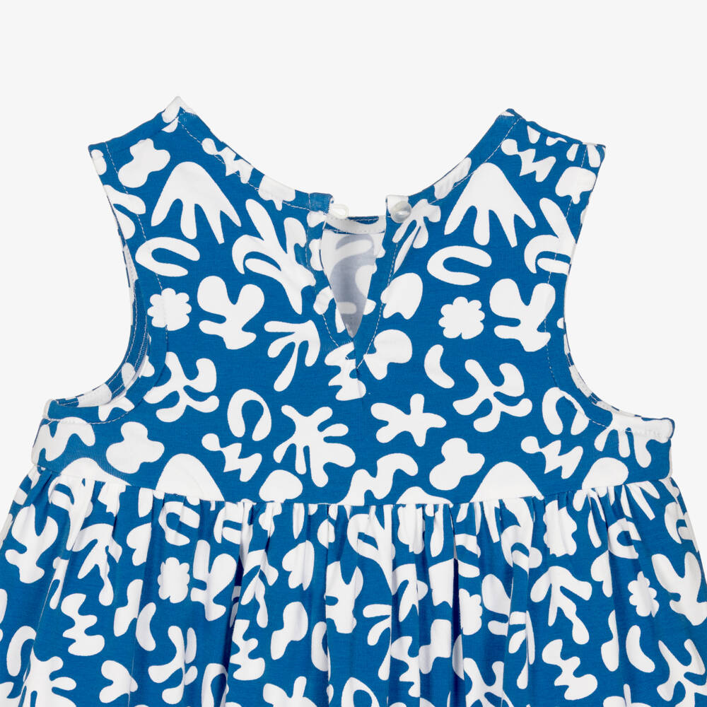 Week-end à la mer-Girls Blue & White Cotton Jersey Coral Print Sun Dress | Childrensalon Outlet