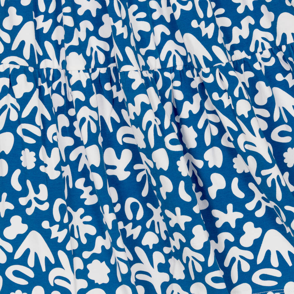 Week-end à la mer-Girls Blue & White Cotton Jersey Coral Print Sun Dress | Childrensalon Outlet