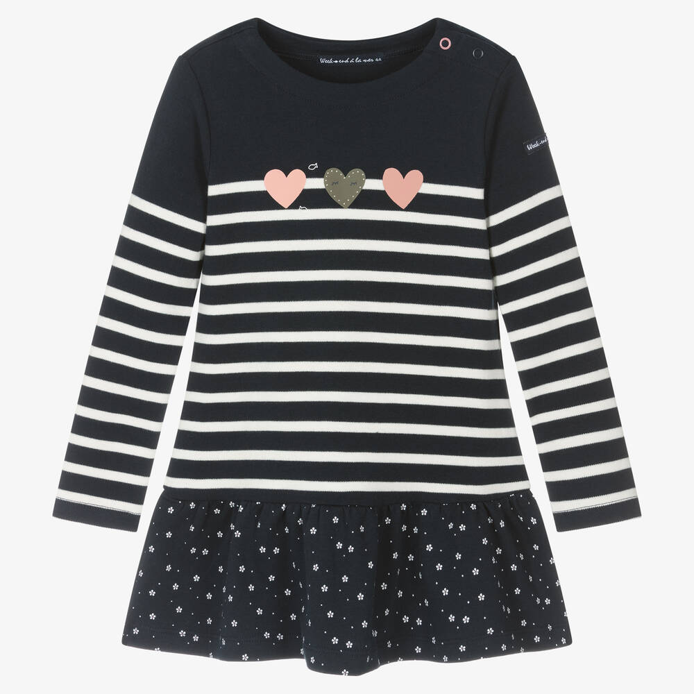 Week-end à la mer - Girls Blue & White Cotton Stripe Dress | Childrensalon