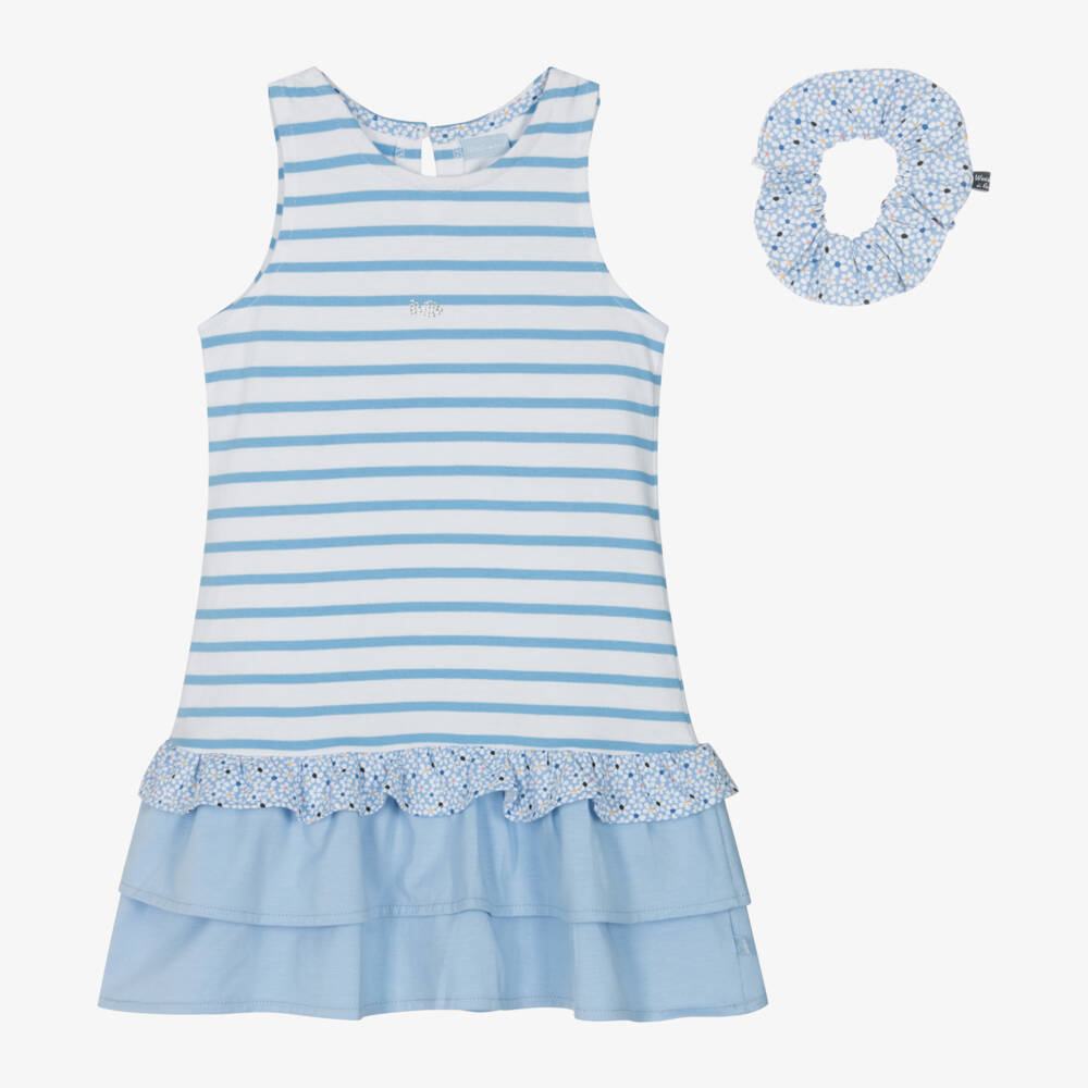 Week-end à la mer-فستان مخطط أزرق بريتون للبنات | Childrensalon Outlet