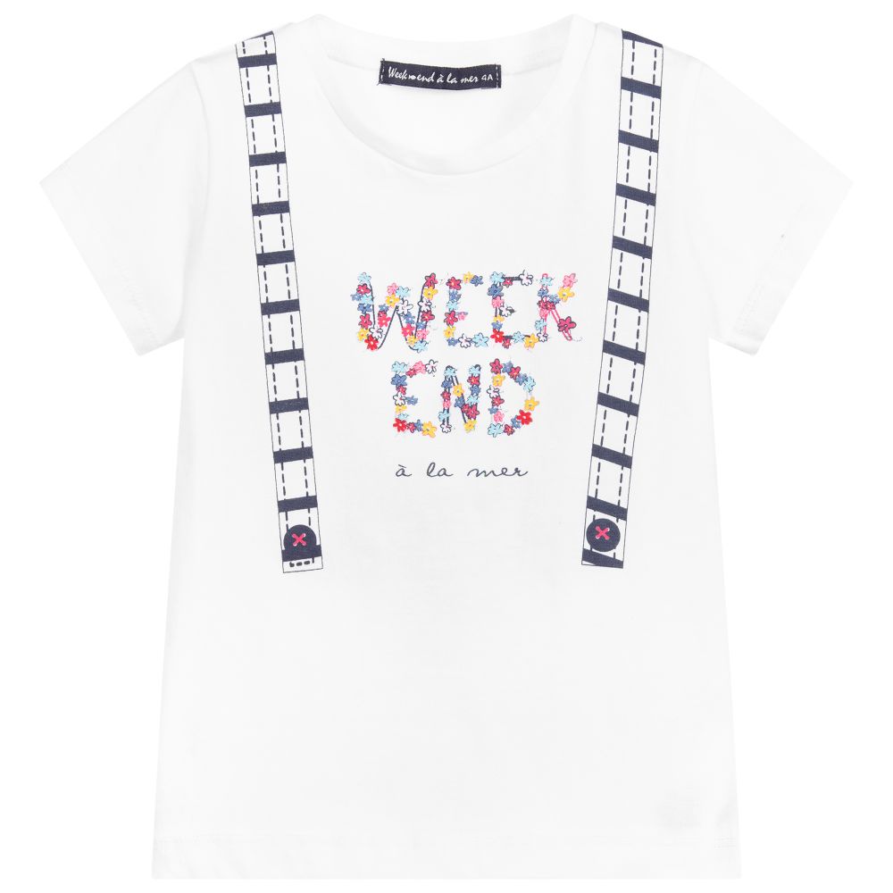Week-end à la mer-Girls Cotton Logo T-Shirt | Childrensalon Outlet