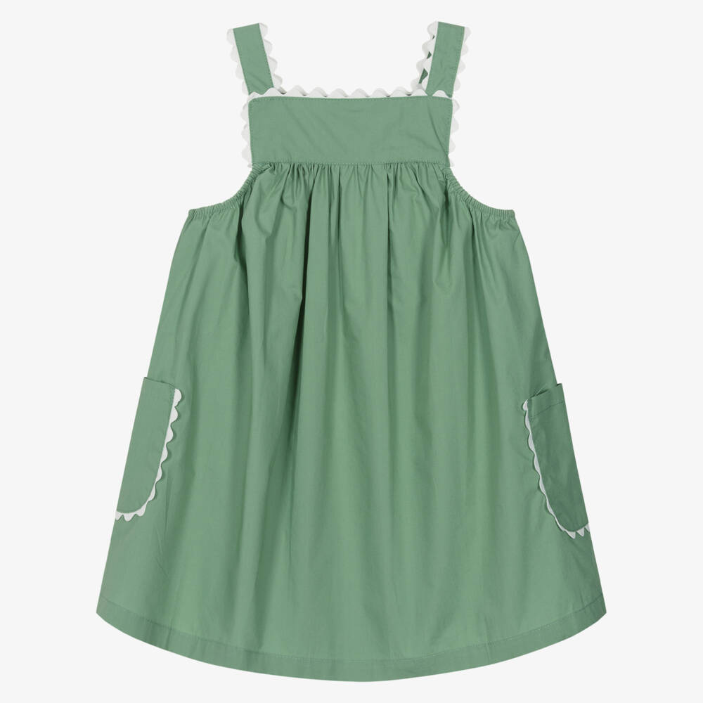 Week-end à la mer-Girls Evergreen Cotton Jumper Dress | Childrensalon Outlet
