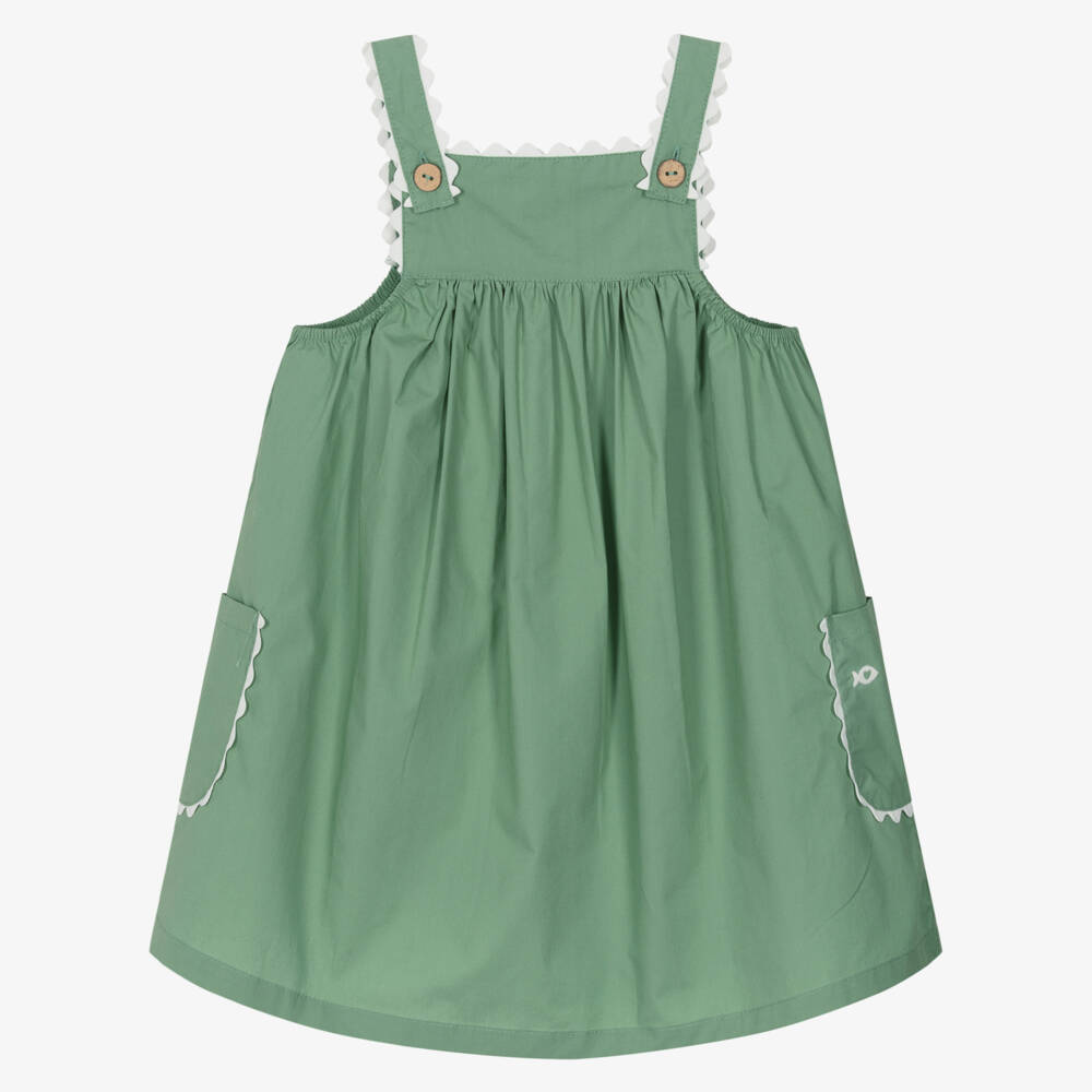 Week-end à la mer-فستان كنزة قطنية خضراء للبنات | Childrensalon Outlet