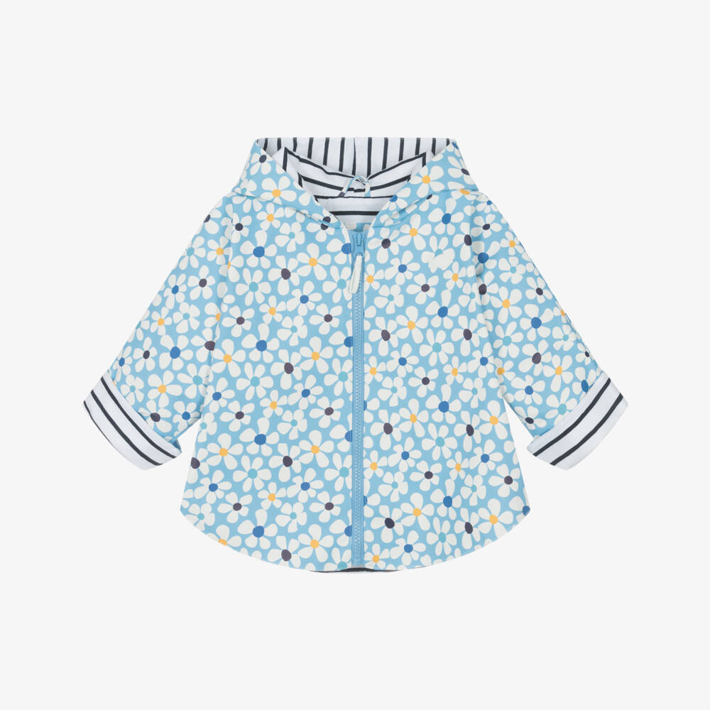 Week-end à la mer-Girls Floral Blue Hooded Poncho | Childrensalon Outlet